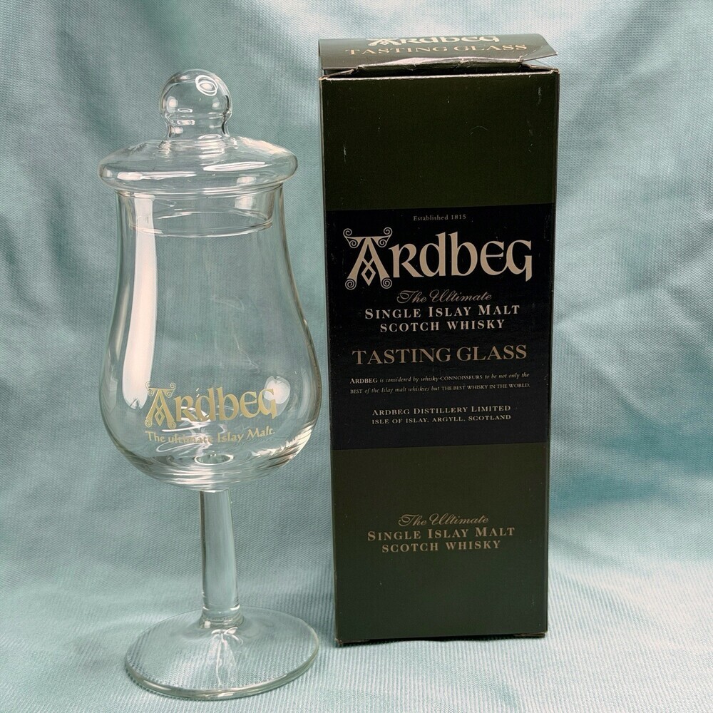 Ardbeg Whisky Nosing Glass Tasting Cap Original Box Imprinted Logo Scotland Rare